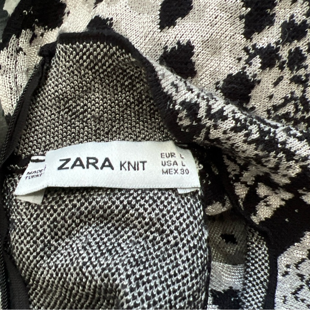 Zara Knit Snakeskin Halter Zip Top Size Large Black White - Picture 7 of 10